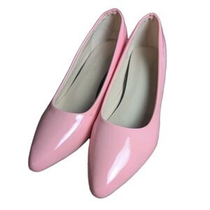 Women's Pink Patent Pointed Toe Block Heel Pumps Sz 38 Dress Career Shoes 7.5/8